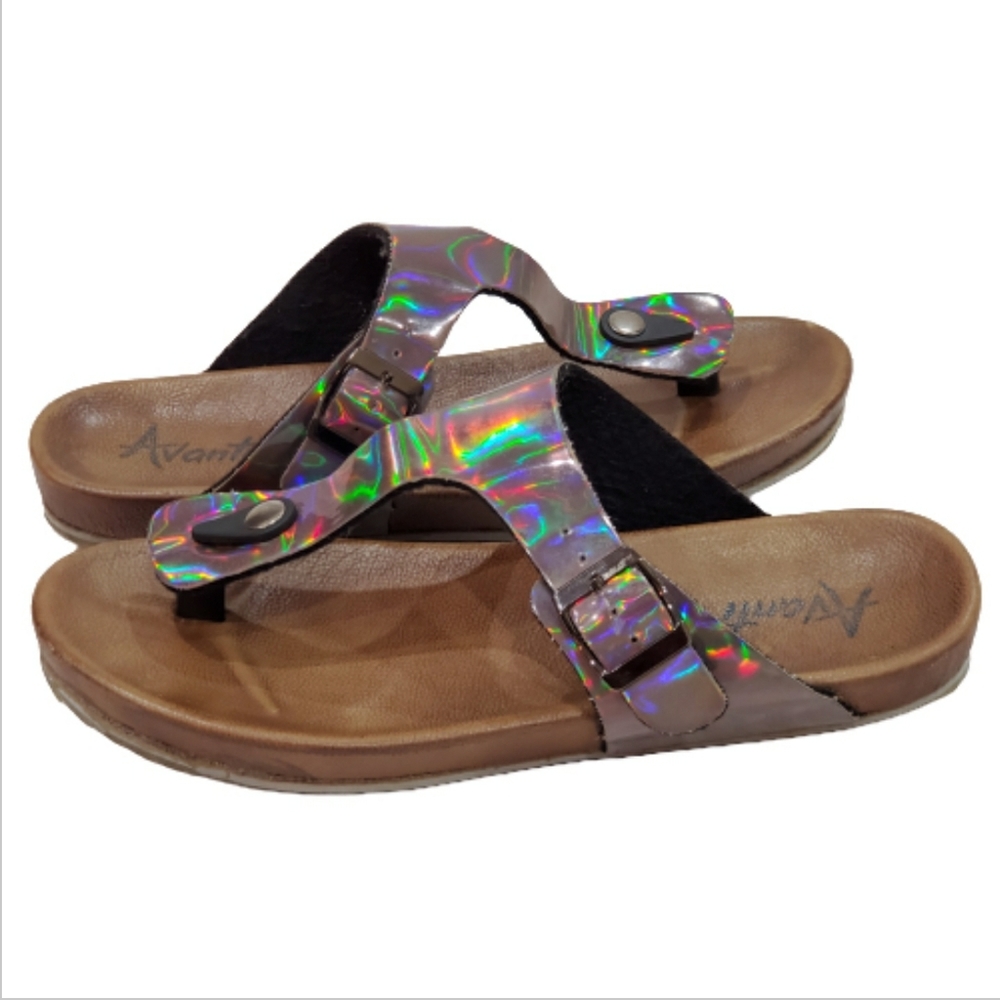 Holographic T-Strap Cork Sandal by Avanti
